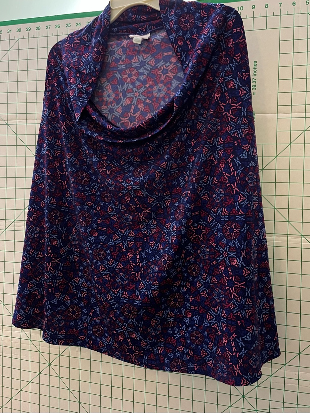 LuLaRoe Azure A-Line Skirt 2XL | Blue & Pink Boho Geometric Pattern